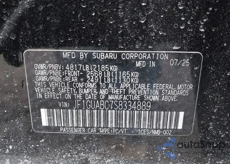 2025 Subaru Impreza Base 5-Door z USA, uszkodzony, nr VIN JF1GUABC7S8334889